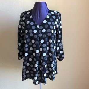 Bobeau Black Polka Dot Print Blouse